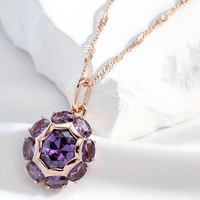 Women's Oval Purple Zircon Pendant Necklace 585 Rose Gold Color Chain Copper 589
