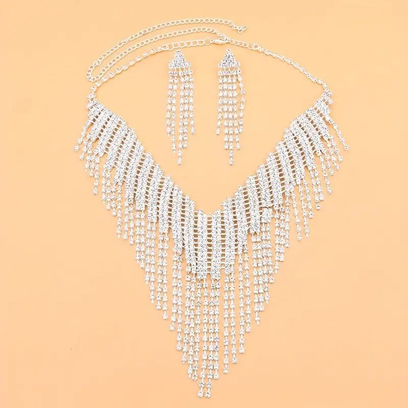 1 Pair Dangle Earrings 1 Pc Necklace Zinc Alloy Jewelry Set Rhinestones 87 UK