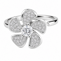 Silver Tone Floral Open Ring Adjustable Statement Ring Sparkling Flower 1588