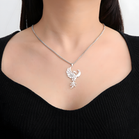 Silver Phoenix Pendant Necklace for Women, Copper Alloy with Silver Plating 1193