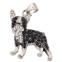 Boston Terrier Pendant Necklace, MultiTone Rhodium & Black-Plated Stainless B252