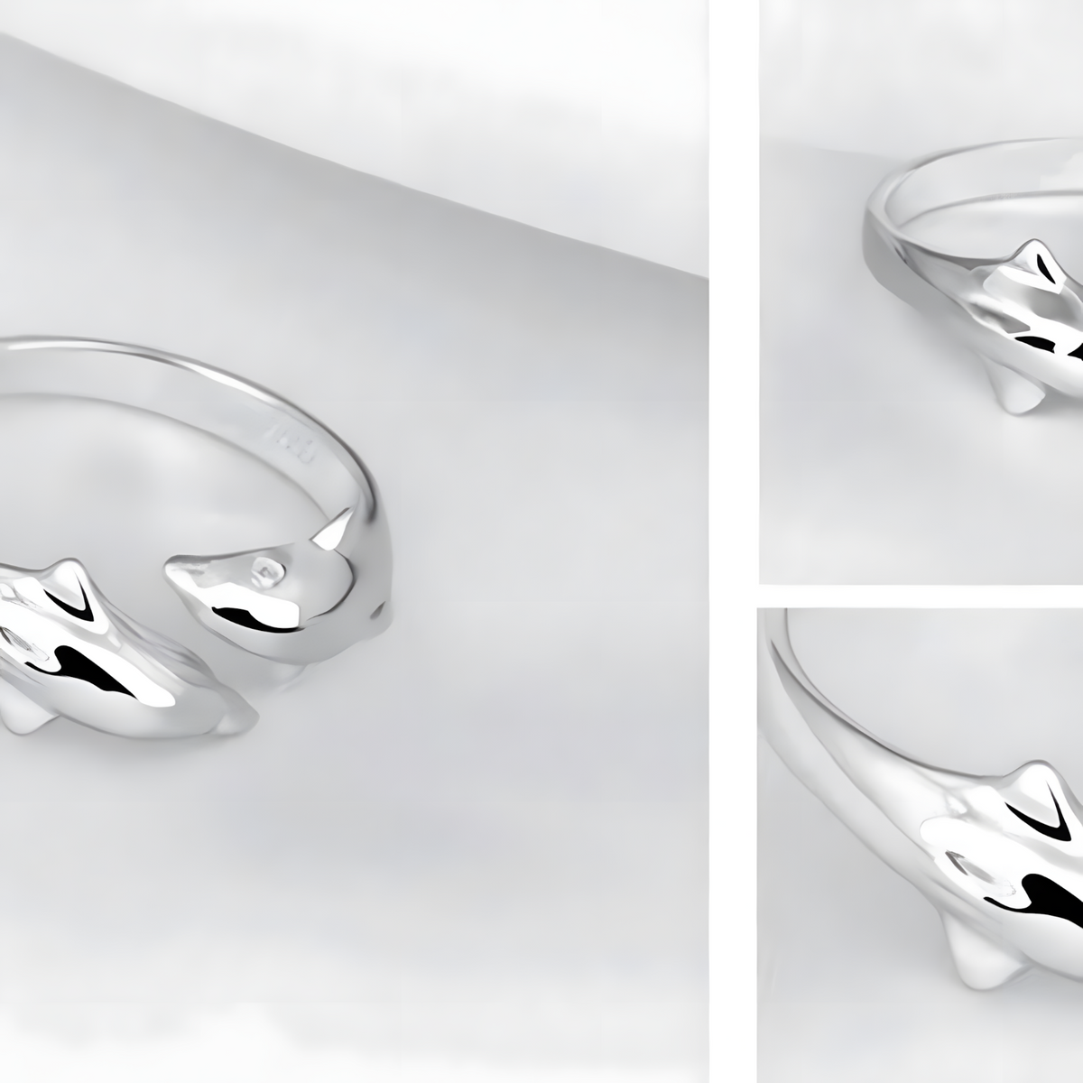 Dolphin Ring for Women–Adjustable Copper Alloy 925 Silver Plating, Double 1217