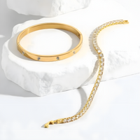 Unified Jewellery Women's Gold Plated Bangle & Tennis Bracelet Set Stackable 443