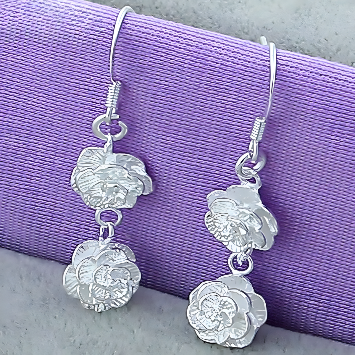 Silver Plated Rose Drop Earrings for Women– Copper Alloy 925 Silver Plating 1216