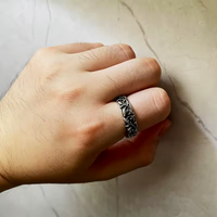 Retro Vine Band Ring For Women, Adjustable Open Ring, Silver Plated Zinc B328