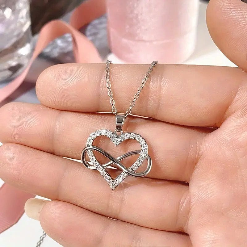 Unified Jewellery® Bridal 925 Silver Plated Zircon Infinity Heart Pendant 14 UK
