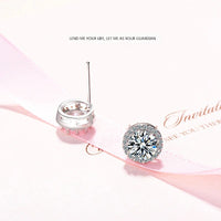 Sterling Silver AAA Zircon Halo Stud Earrings, 10mm Round Brilliant Cut 347