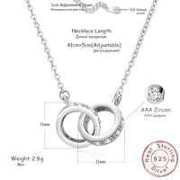 925 Sterling Silver Interlocking Rings Necklace Elegant Zircon Pendant Women 254