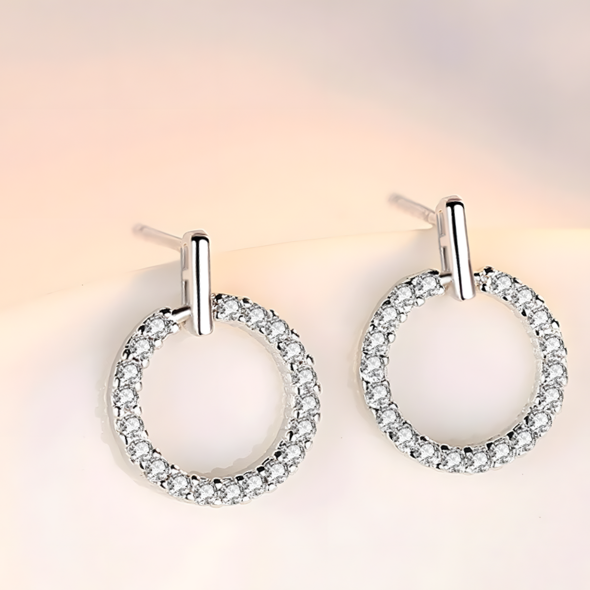 925 Sterling Silver Circle Hoop Earring Elegant Crystal Stud Hoops for Women 323