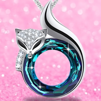 Fox Pendant Necklace for Women–Crystal Blue Ring Design with Cubic Zirconia 1164