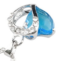 Sky Blue Heart Crystal Necklace and Earrings Set for Women,Aquamarine Color 1302