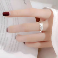 925 Sterling Silver Leaf Ring, Adjustable Open Band CZ Stone Nature Inspired 377