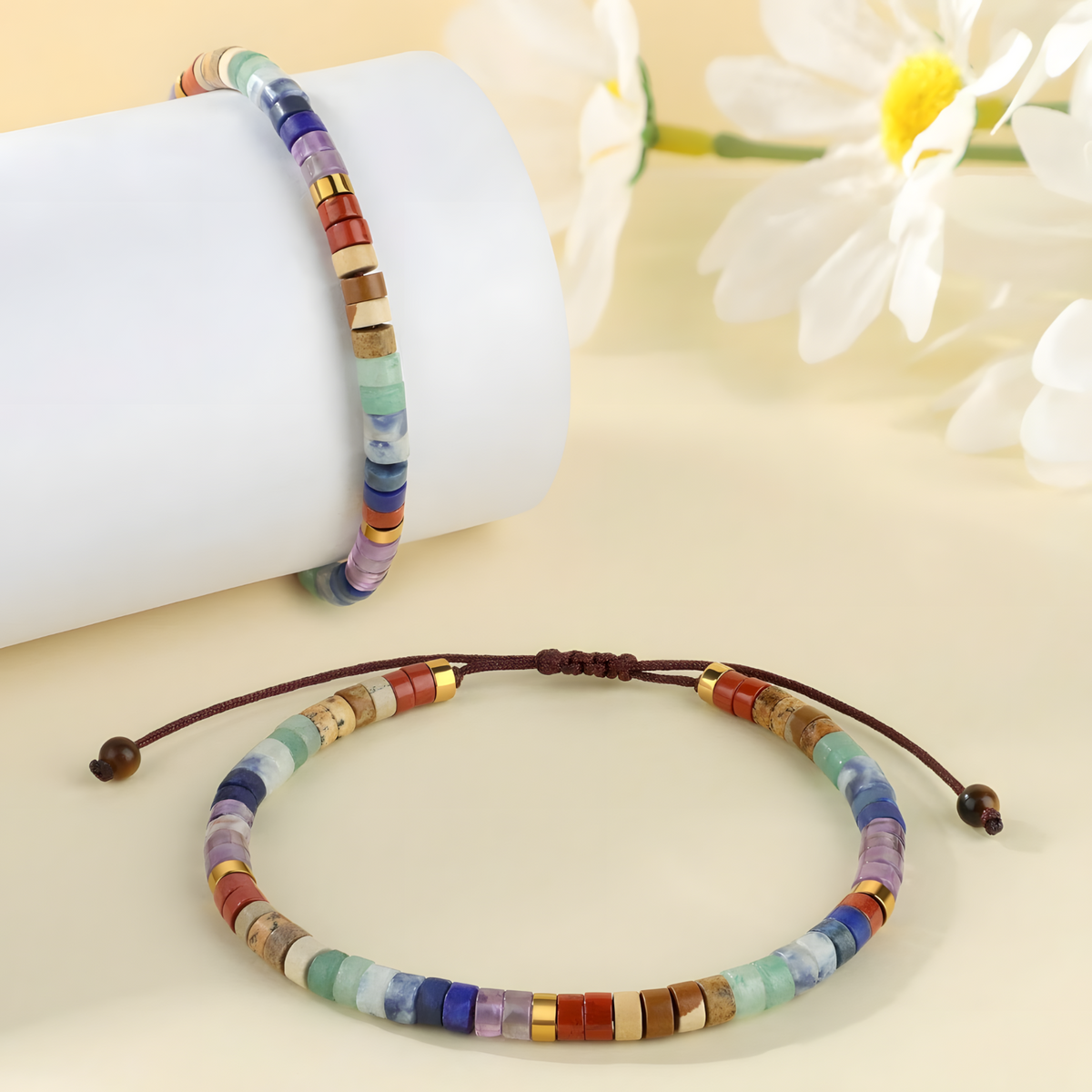 7 Chakra Beaded Adjustable Bracelet for Women Colourful Statement Wristwear 1732