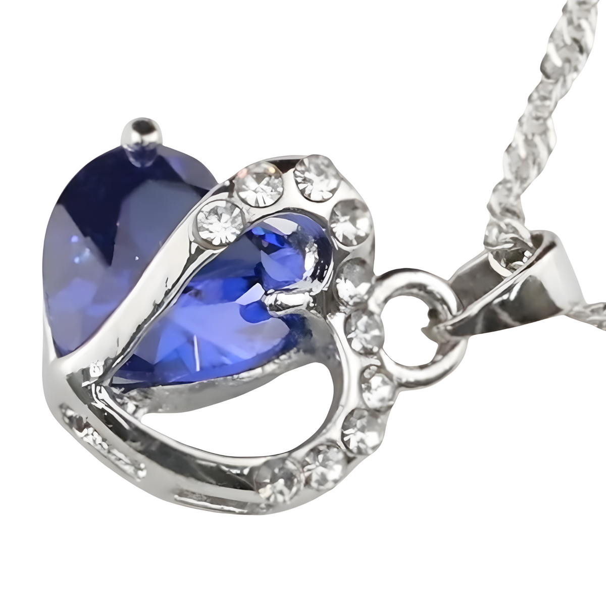 Royal Blue Heart Crystal Necklace and Earrings Set for Women,Sapphire Color 1301