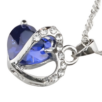 Royal Blue Heart Crystal Necklace and Earrings Set for Women,Sapphire Color 1301