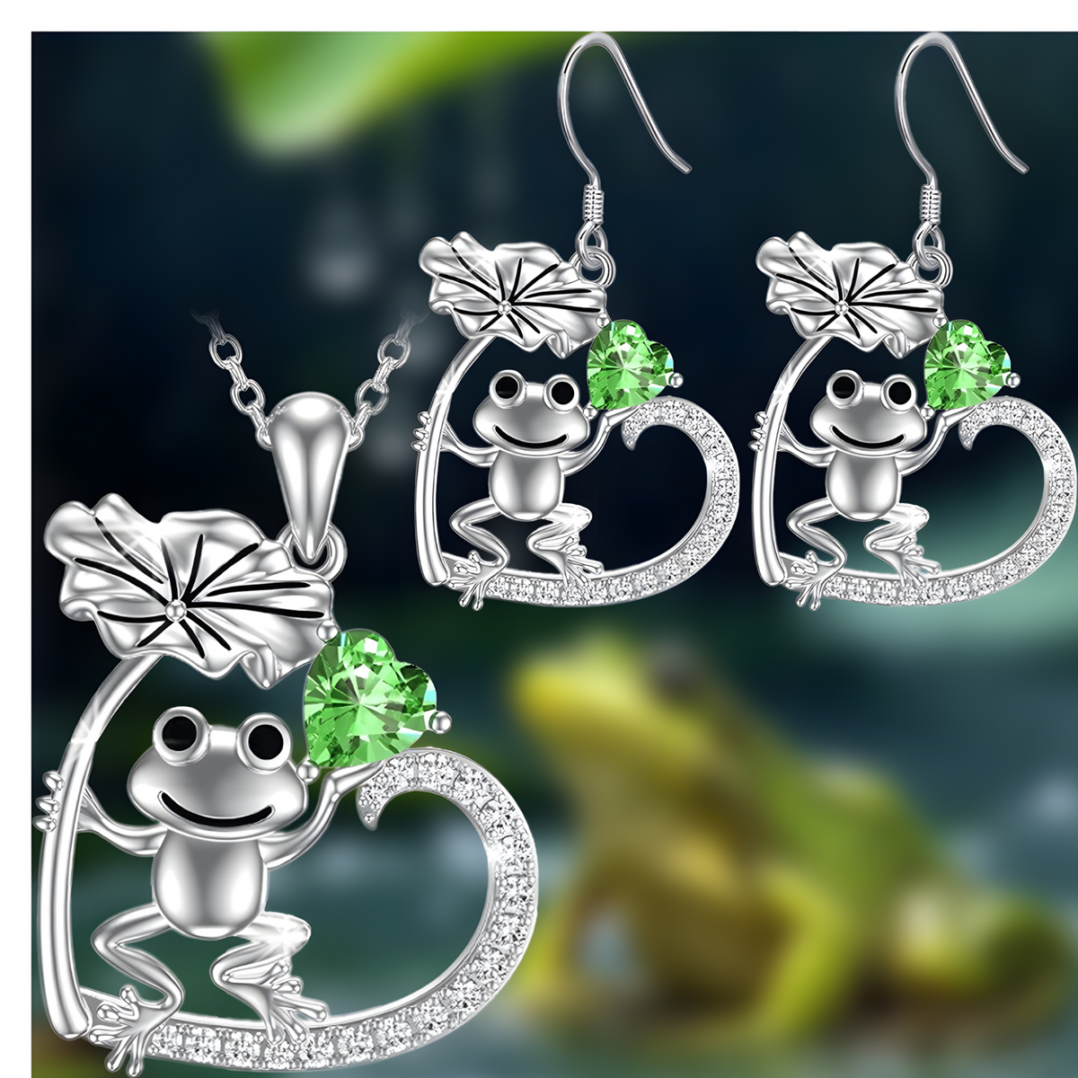 Frog Necklace and Earring Set for Women–Zinc Alloy Rhinestone Jewellery Set 1237