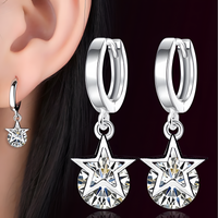 Crystal Star Hoop Earrings Women – Trendy Silver-Tone Huggie Dangle Earrings 998