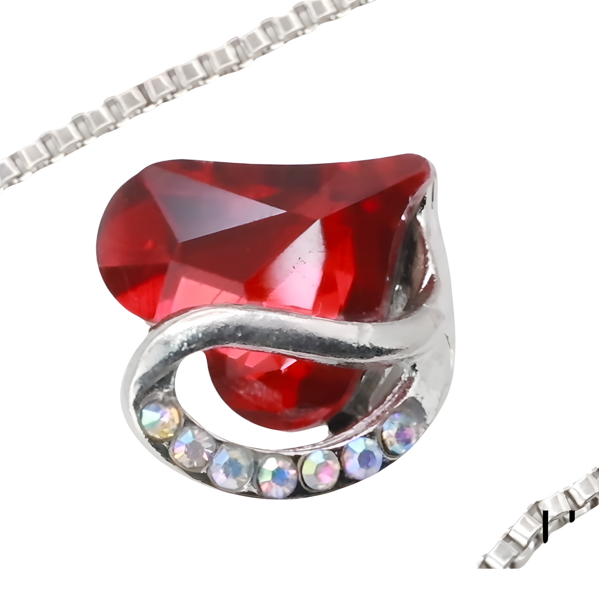 Heart Pendant Necklace For Women Silver Alloy Necklace With Red Crystal B314