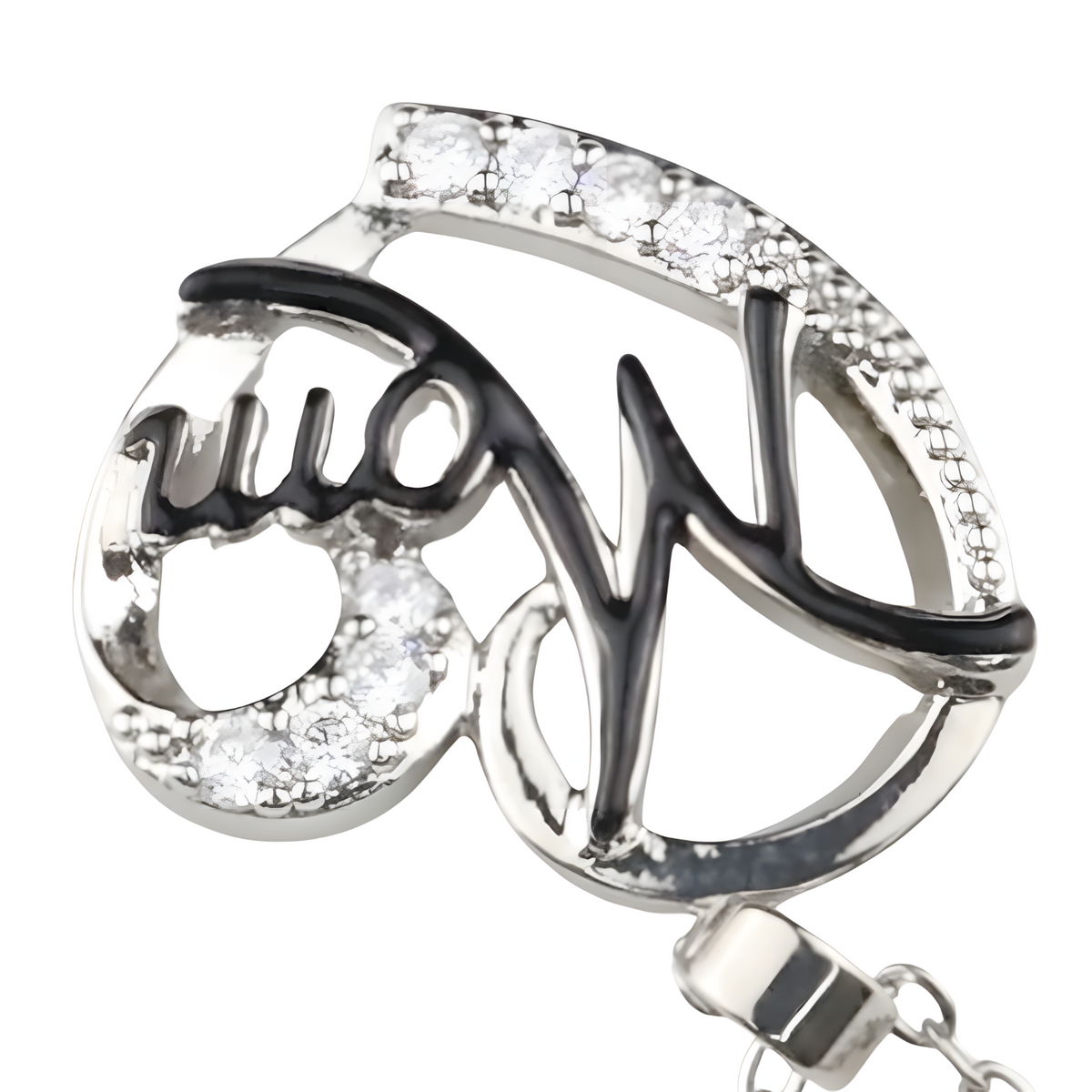 Mom Heart Pendant Necklace Black Plated Link Chain Cubic Zirconia Micro 1362