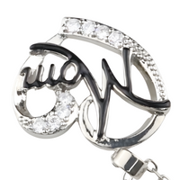 Mom Heart Pendant Necklace Black Plated Link Chain Cubic Zirconia Micro 1362
