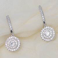 Rhodium-Plated Hoop Drop Earrings For Women With Round Cubic Zirconia Pave 1438