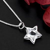 Star Crystal Pendant Necklace, 45cm Link Chain, Silver Colour Y2K Party 1794