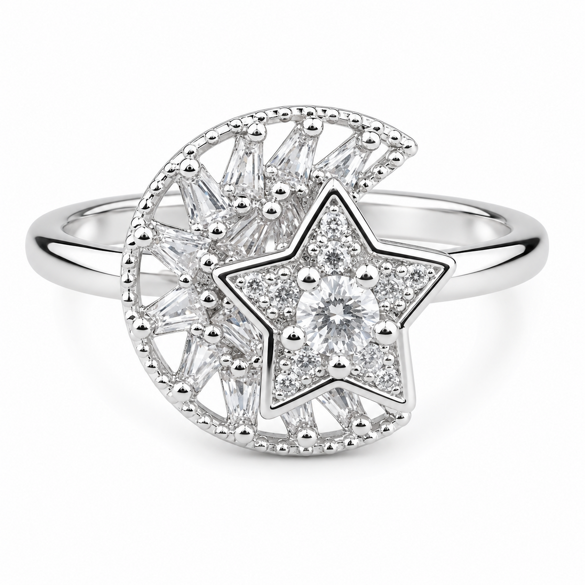 Rotatable Moon And Star Spinner Ring For Women, Adjustable Celestial Fidget 1506