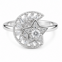 Rotatable Moon And Star Spinner Ring For Women, Adjustable Celestial Fidget 1506