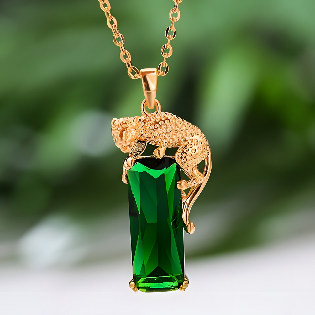 Elegant Leopard Pendant Necklace for Women Gold-Tone Alloy Large Rectangular 576
