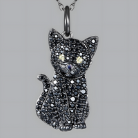 Black Crystal Cat Pendant Necklace, Multi-Tone Gold Plated Charm Pendant B249