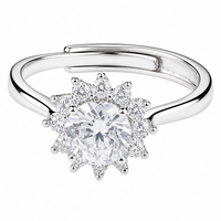 Adjustable Women Ring Round Brilliant Zircon Halo Cluster Floral Design 1667