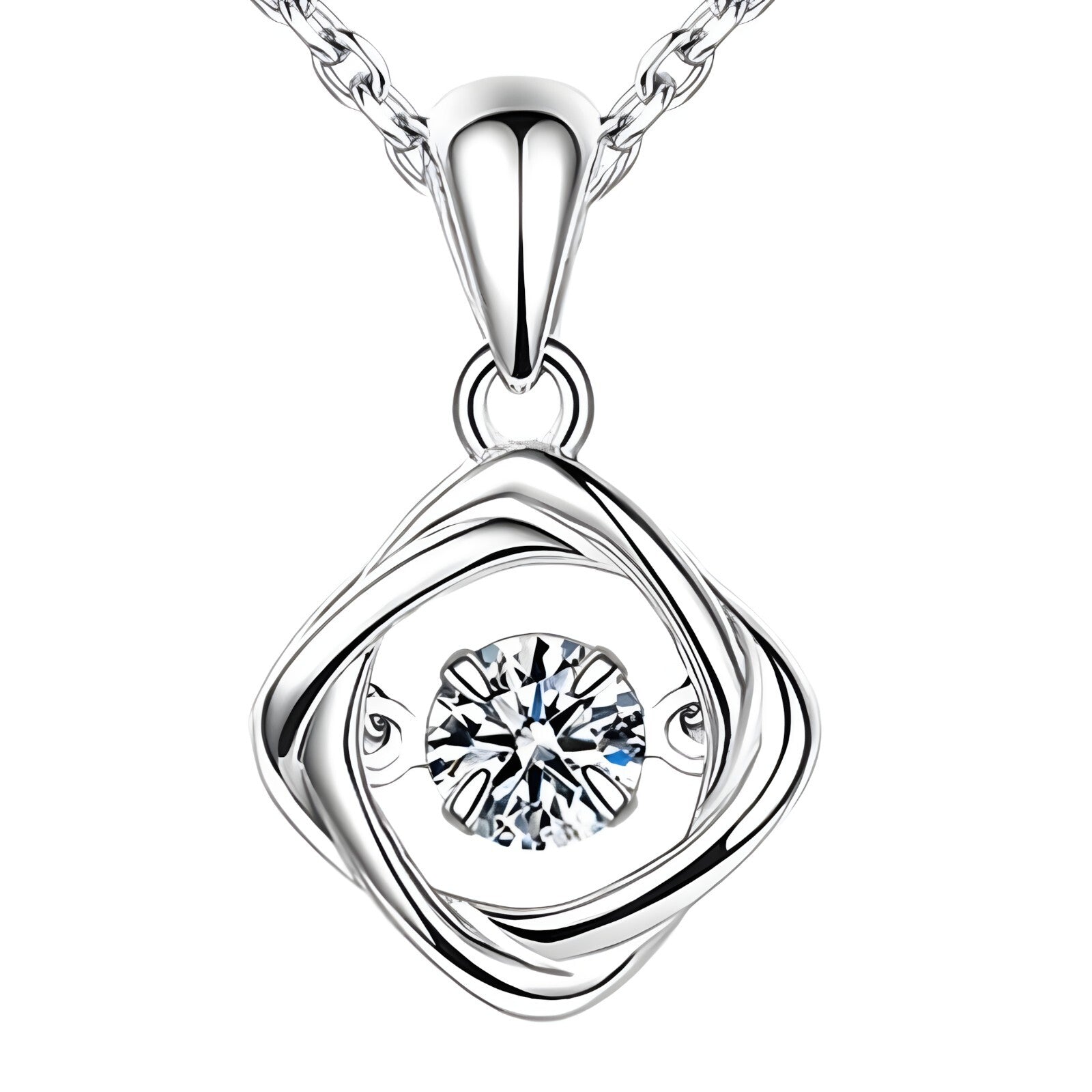 925 Sterling Silver Dancing Zircon Necklace – Twisted Pendant Charm with 5mm 274
