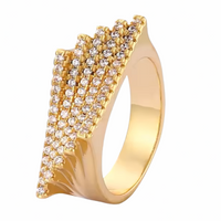 Premium Fan Shape Ring For Women, Gold Tone Cubic Zirconia Cocktail Ring 1505
