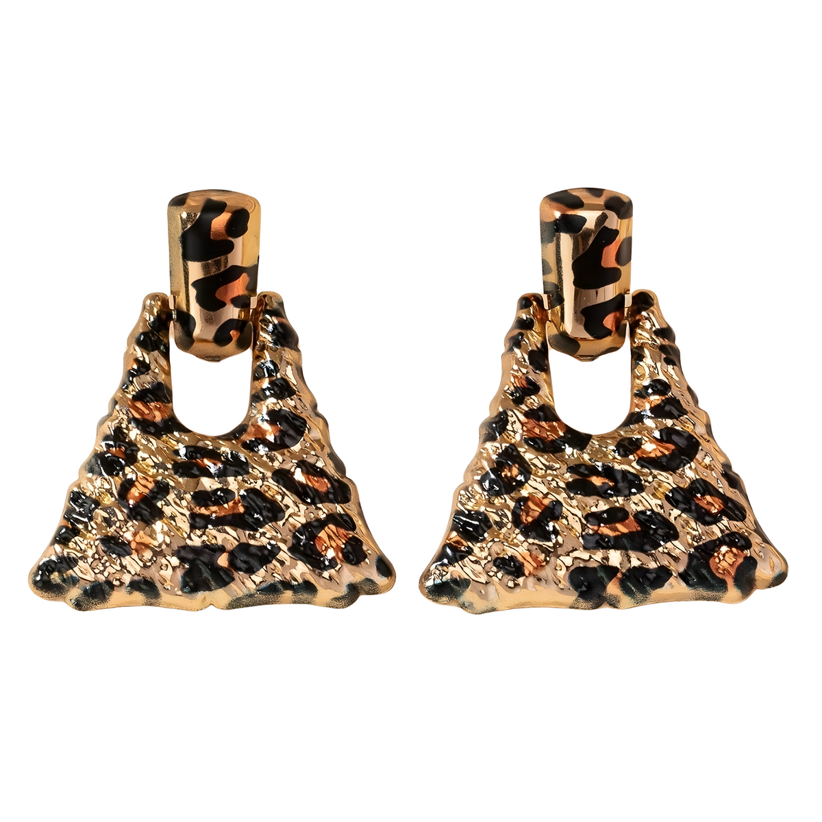 Leopard Print Drop Earrings for Women – Trendy Gold Triangle Dangle Earrings 768