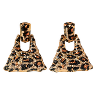 Leopard Print Drop Earrings for Women – Trendy Gold Triangle Dangle Earrings 768