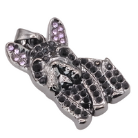 Bulldog Black Dog Pendant Necklace Women Rhinestone Pet Animal Charm Zinc B226