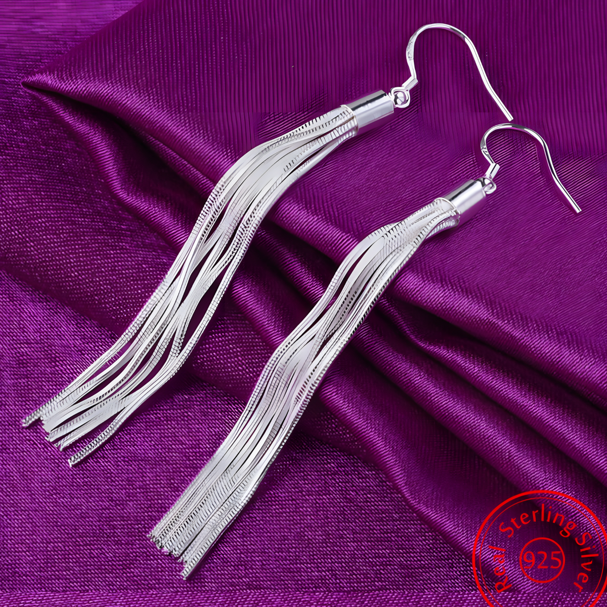 Long Tassel Drop Earrings Women, 925 Silver-Plated Alloy, Lightweight Dangle 967
