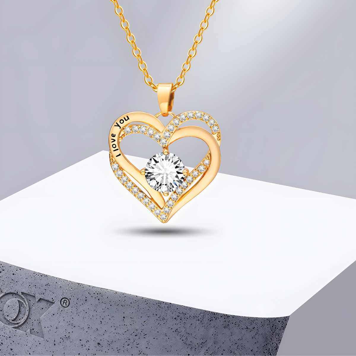 925 Gold Tone "I Love You" Heart Cubic Zirconia Necklace Fashion Jewelry B24