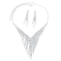 Bridal Crystal Rhinestone V-Shape Necklace & Dangle Earrings Jewelry Set 435