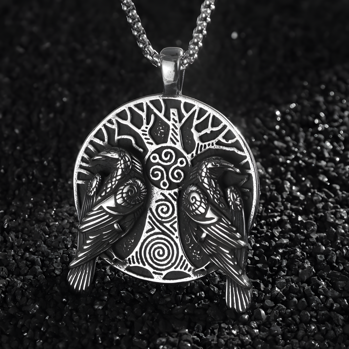 Norse Odin Crow Necklace for Men – Zinc Alloy Viking Tree of Life Pendant 1250