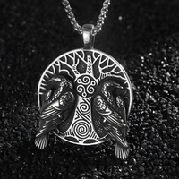 Norse Odin Crow Necklace for Men – Zinc Alloy Viking Tree of Life Pendant 1250