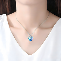 Blue Heart Crystal Pendant Necklace Women –Zinc Alloy Metal with Artificial 1236