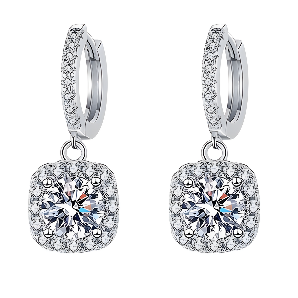925 Sterling Silver Drop Earrings for Women Round Halo Cubic Zirconia Dangle 818
