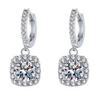925 Sterling Silver Drop Earrings for Women Round Halo Cubic Zirconia Dangle 818