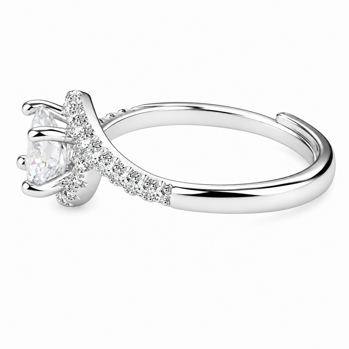 Women's Elegant Adjustable Zircon Halo Ring, Round Brilliant Engagement 1634