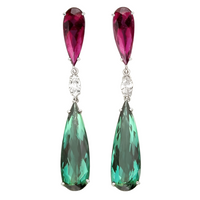 Unified Jewellery Premium Green Magenta Crystal Long Drop Earrings Women 1847