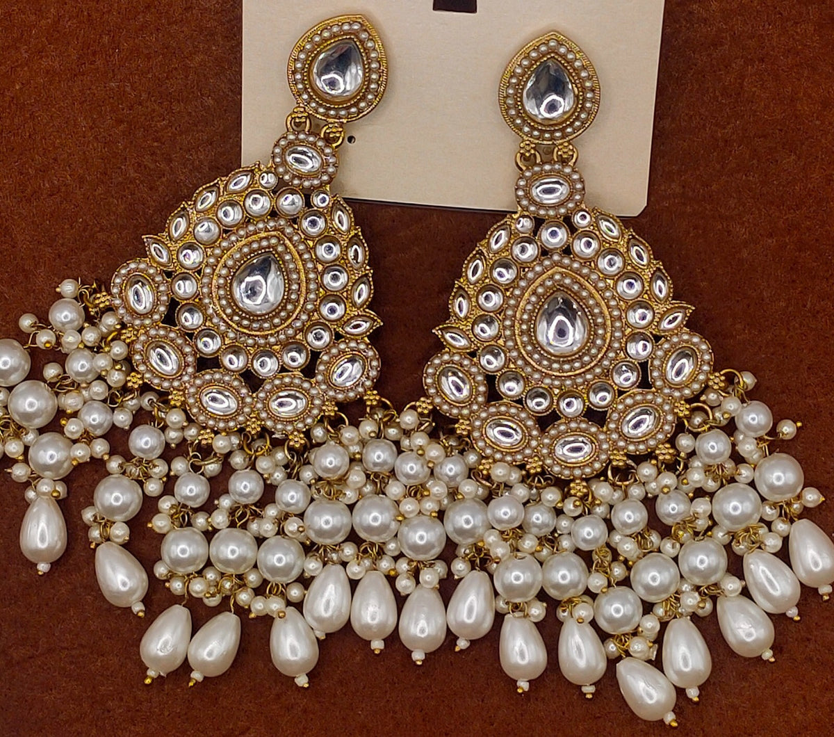 Elegant Bollywood Inspired Gold Kundan Earrings - Traditional Indian Jewelry 184