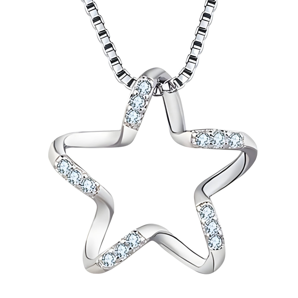 Sterling Silver Star Necklace for Women -Real 925 Box Chain Pendant with AAA 281