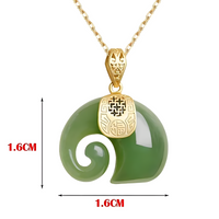 Women's Natural Jade Elephant Pendant Necklace 18K Gold Plated Chain Dainty 457