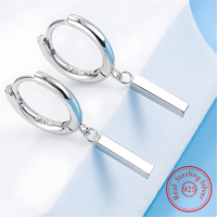 925 Sterling Silver Dainty Rectangular Metal Bar Drop Earrings Women, Hoop 501